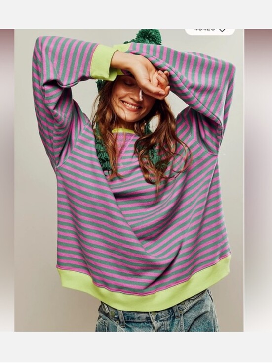 We The Free Tops - We The Free Pink Neon Stripe Oversized Classic Sweatshirt 98.00